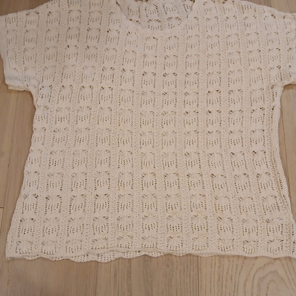 Coldwater Creek Linen Top Women Extra Large Cream Open Knit Short Sleeve Blouse - Picture 3 of 11